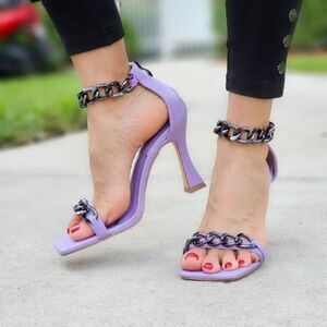 Womens Purple Ankle Strap Heels Chains Stiletto Sandals